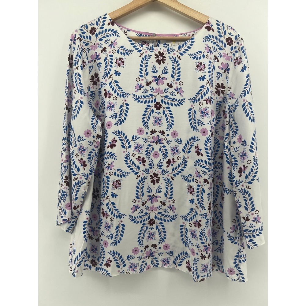 Boden Women Floral Silk Blend Blouse White Blue Purple US 16/18 UK 20 W0501